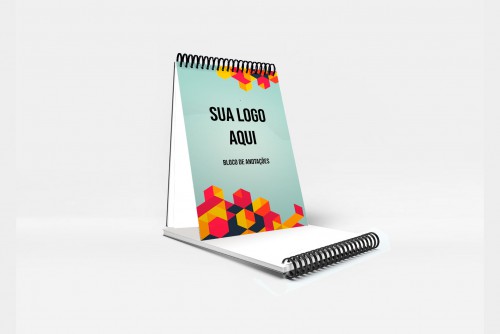 Bloco de anotação, capa colorida e miolo em branco