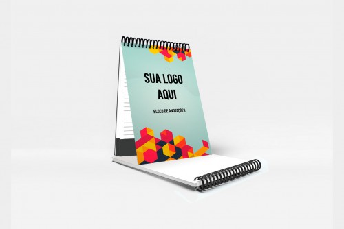 Bloco de anotação, capa colorida e miolo impressão cor preta