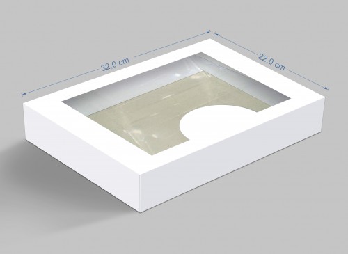 Caixa BRANCA com janela e plástico 32x22x6cm (Medidas plana 44x34cm) - Matriz IDEZ058